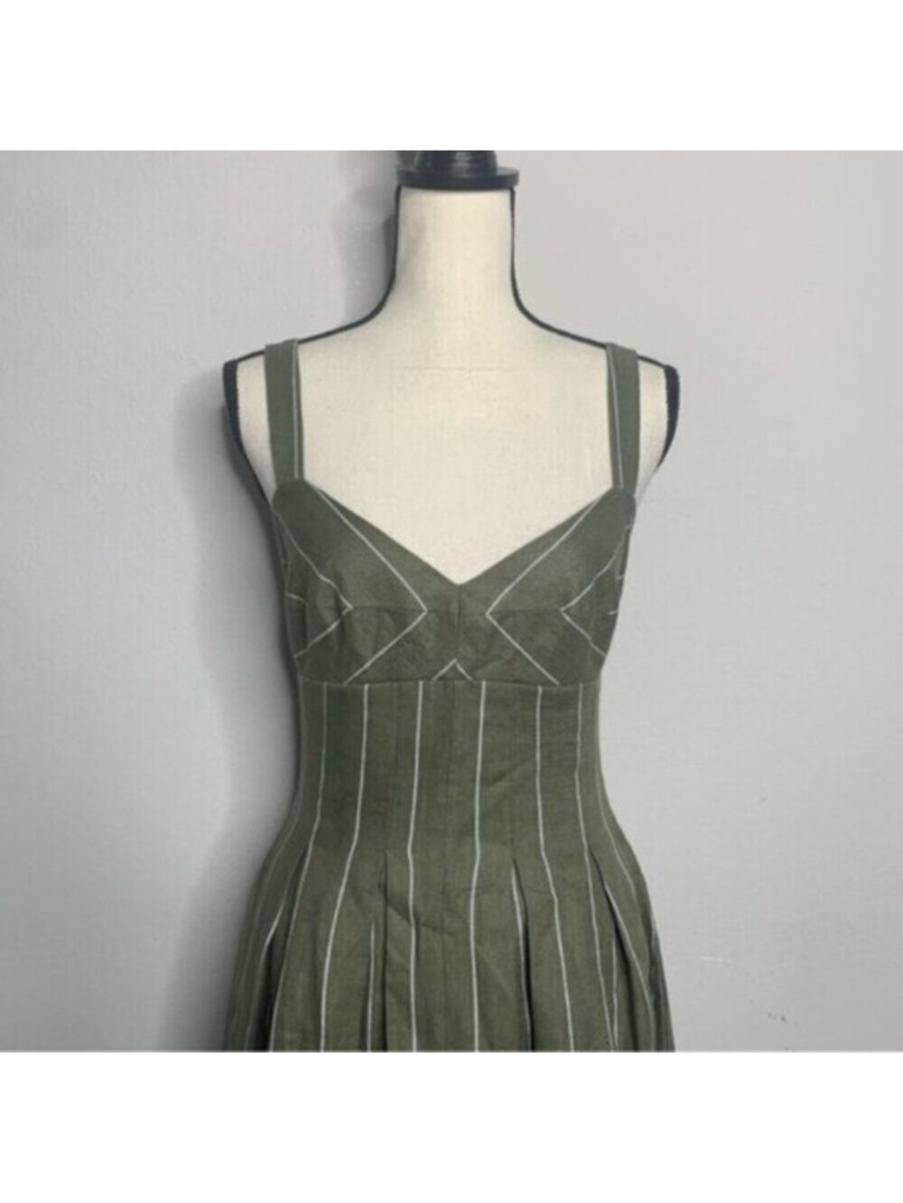 NWT NICHOLAS Selene Seamed Cami Linen Olive & White Striped Maxi Dress - Picture 8 of 17